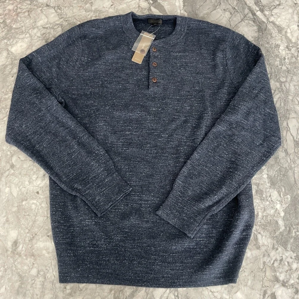 J. Crew Men's Long Sleeve Henley Sweater Heathered Blue Medium